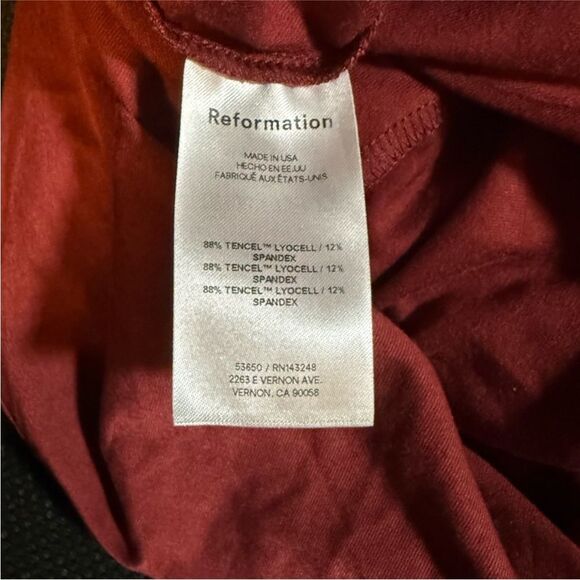 Reformation Coen Knit Square Neck Drop Waist Pleat Hem Mini Dress Chianti - Picture 4 of 6